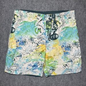 Captain Morgan Board Swim Shorts Men W42x8" Green Colorful Floral Dragon Logo